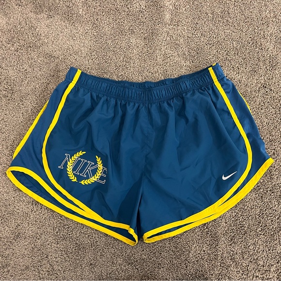 Nike Women's Athletic Shorts in Blue with Yellow Trim - Picture 1 of 5